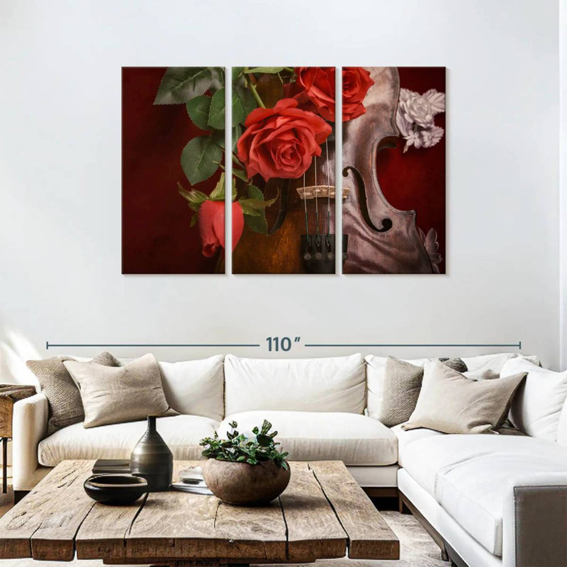 Abarca roses et violon, H 48 po x l 74 po