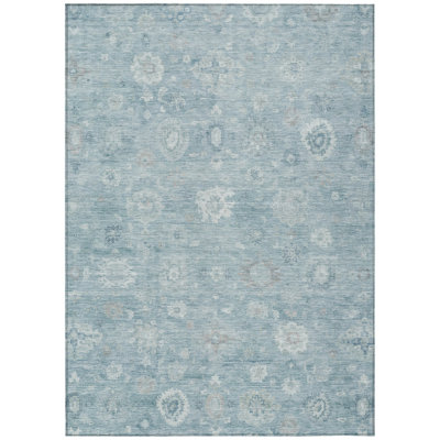 Machine Washable Indoor/Outdoor Xhevrie Blue Rug