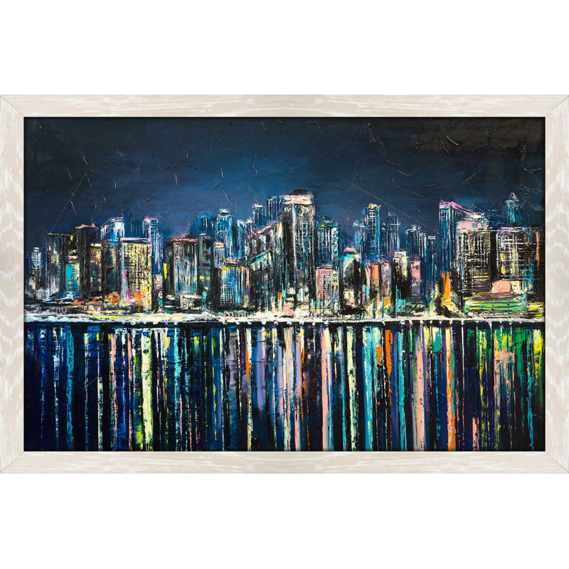 «Night Magic City», reproduction encadrée, H 33,5 po x l 49,5 po x P 1 po, Cadre crème délavé