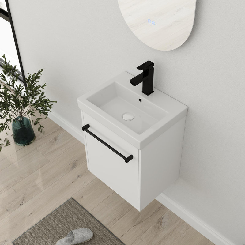 18" Single Bathroom Vanity With Ceramic Top, White