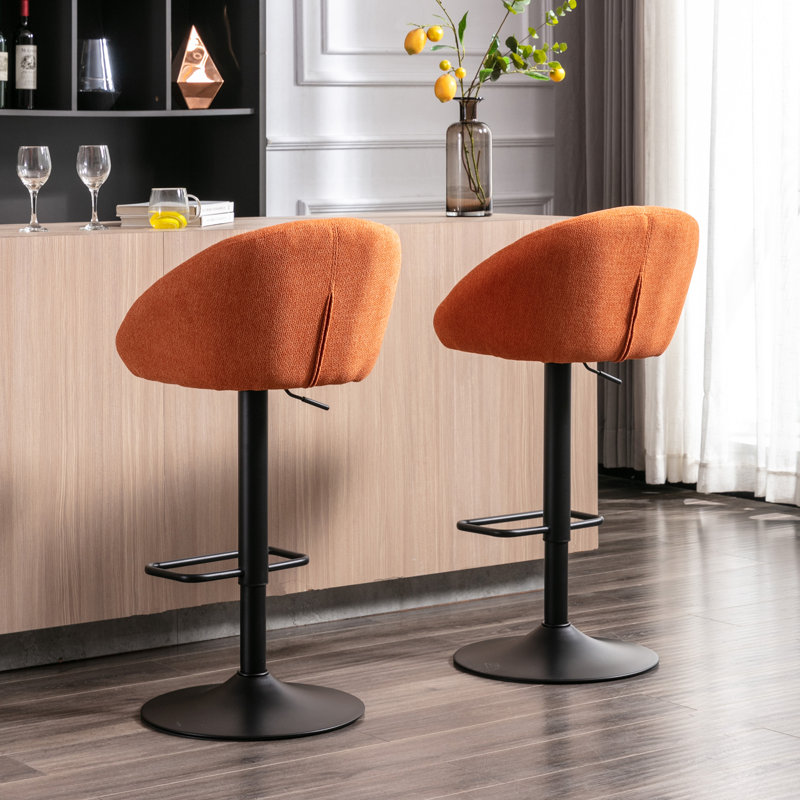Swivel Upholstered Adjustable Height Counter Stool, Orange