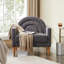 Modern Accent Chair with Rainbow-Inspired Backrest, Grey Linen-1044637228