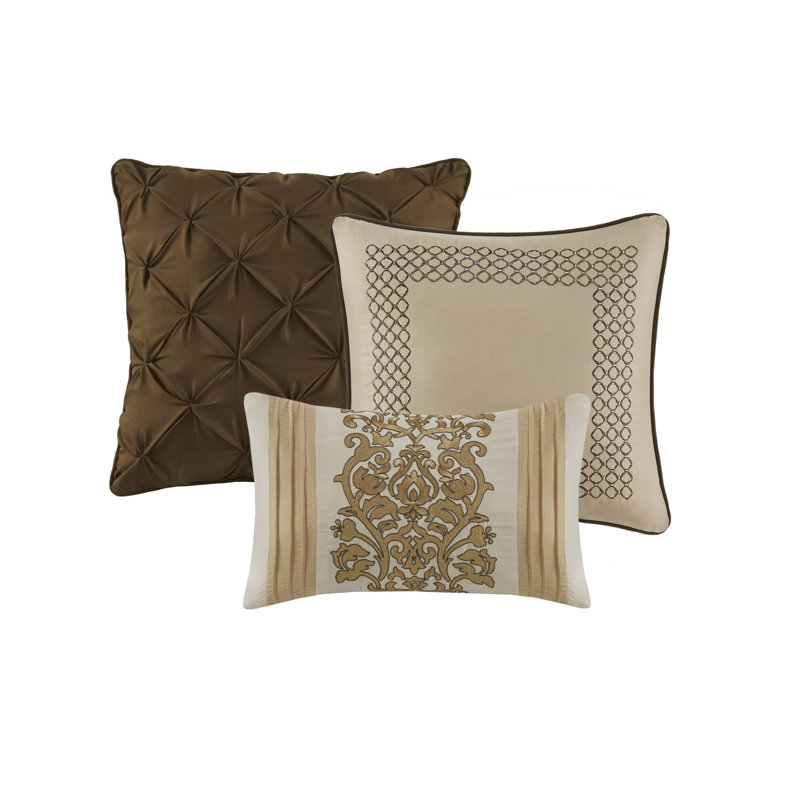 Full Brown Jacquard Microfiber Comforter Set with Throw Pillows