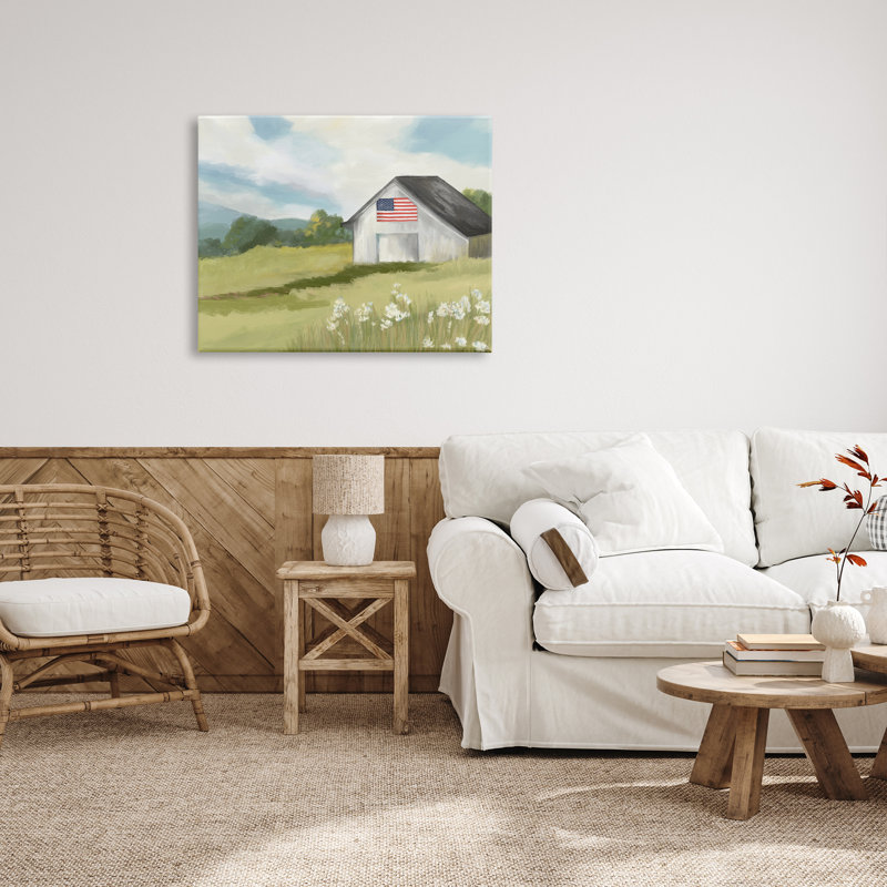 Peinture du drapeau américain sur une grange sur bois par Amy Hall, H 30 po x l 40 po x P 1,5 po