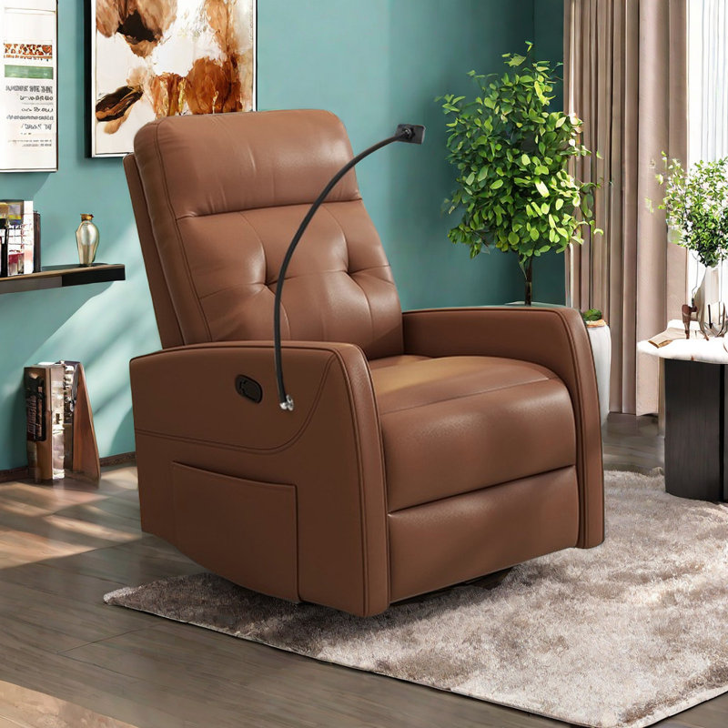 Fauteuil inclinable pivotant en faux cuir Tibold, Café foncé