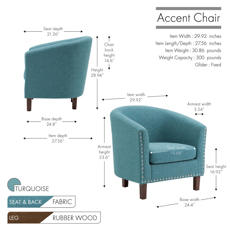 Chasewych Upholstered Barrel Chair, Turquoise Polyester