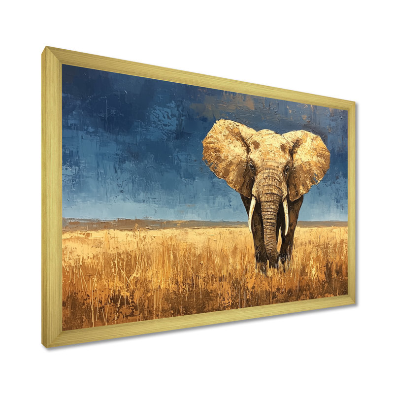 Éléphant dans les plaines d'Afrique I - éléphant, art mural sur toile, H 30 po x l 40 po, Doré
