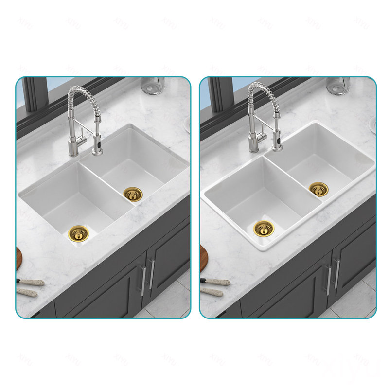 Évier de cuisine à double cuve en porcelaine réfractaire à double cuve encastrable 32 po x 19 po x 10 po