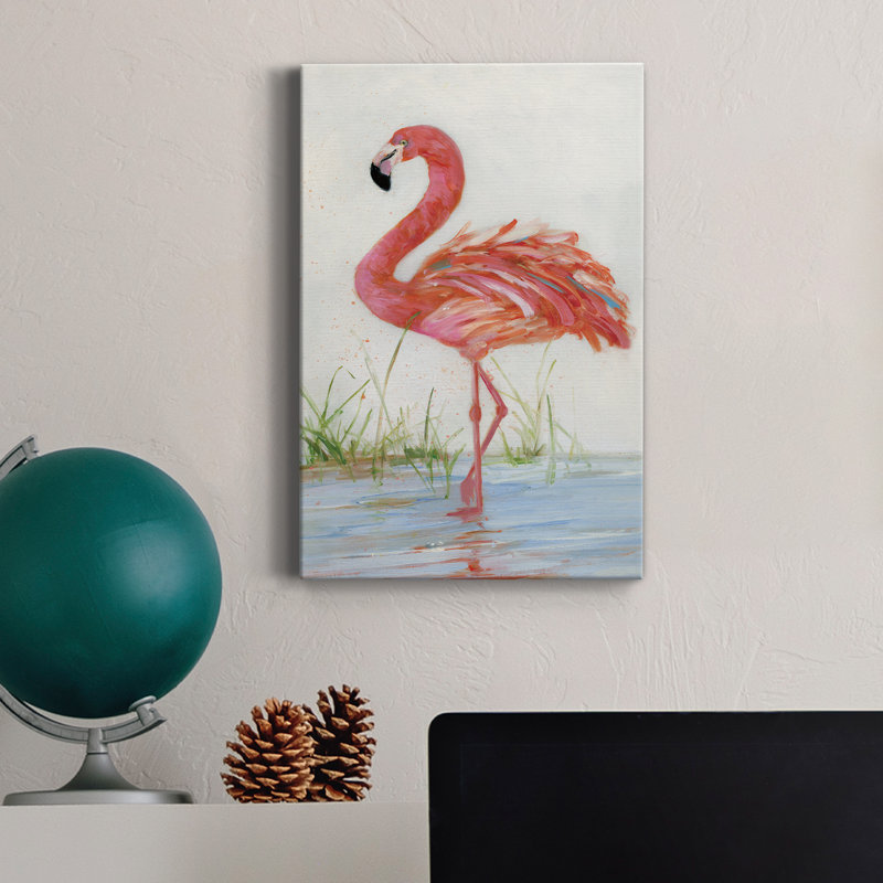 Flamant II - peinture sur toile tendue, H 27 po x l 18 po x P 1 po
