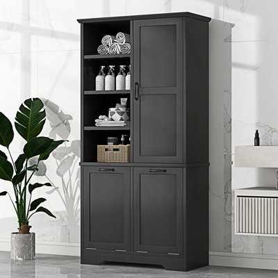 Bathroom Storage Cabinet With Doors And Drawers, Tilt-Out Laundry Hamper, Entryway Cabinet