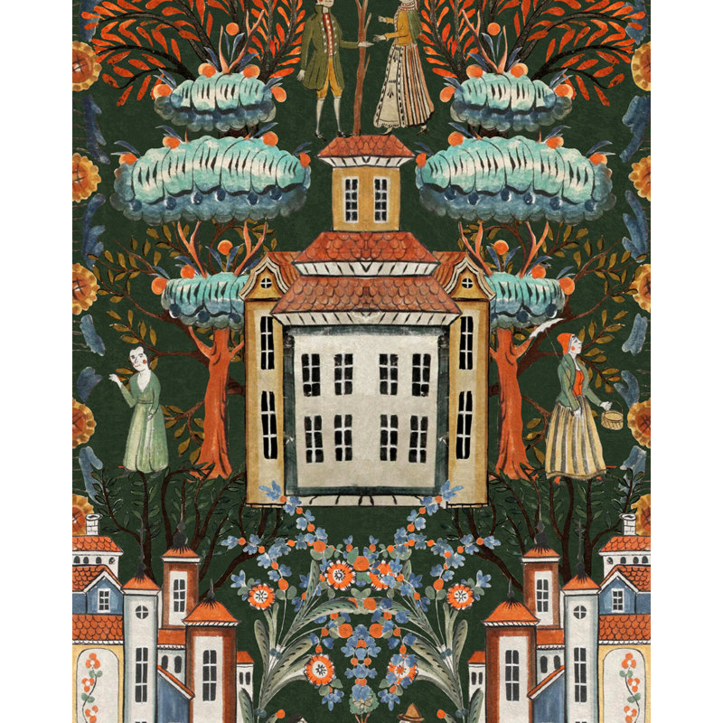 Tyrol Apres-Ski Home Wallpaper Roll, Blue/Dark Green/Red/Taupe