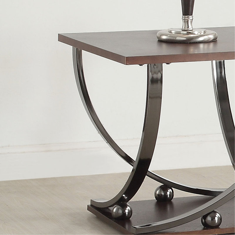 Contemporary Black Nickel Square End Table With Practical Bottom Shelf Storage Option Wooden Top And