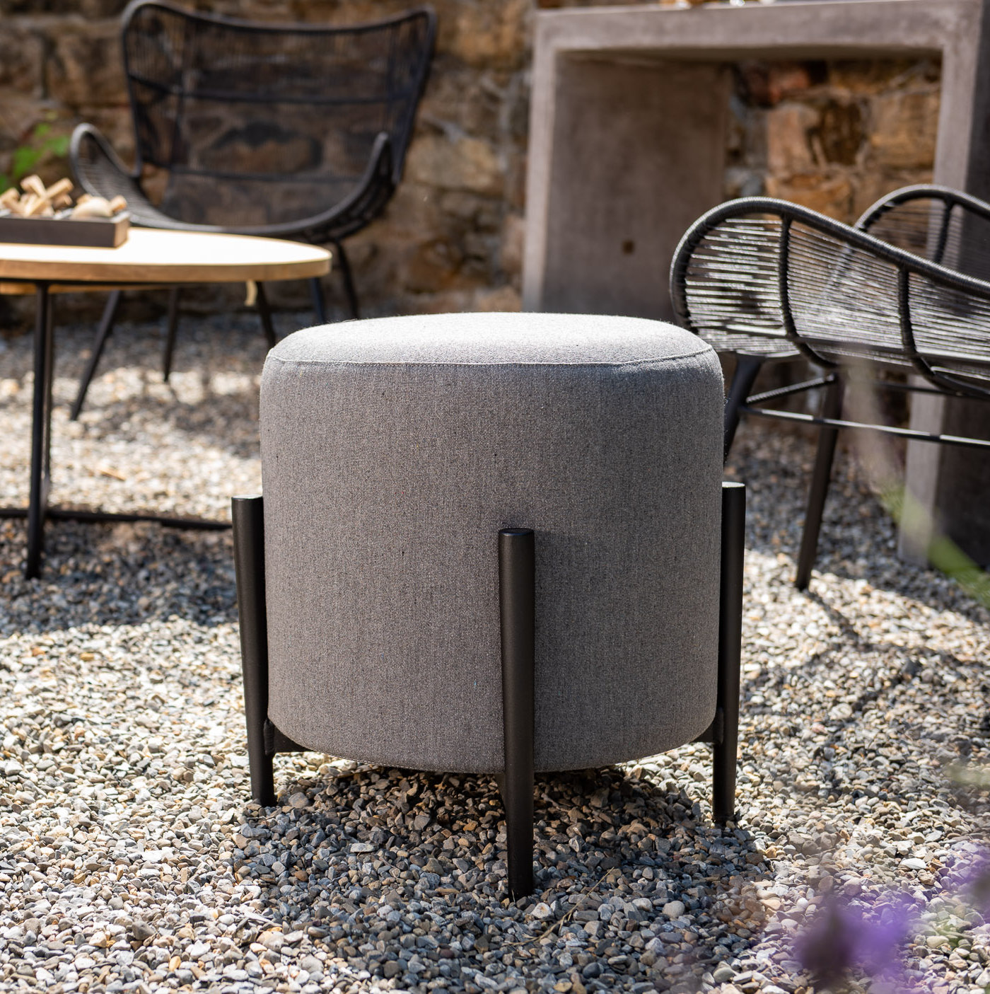 Talita Round Upholstered Outdoor Ottoman, Graphite