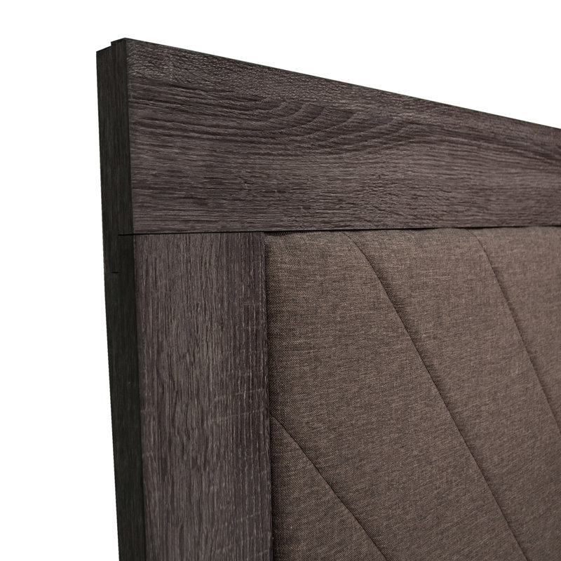 Grand lit rustique en chêne gris foncé rustique, revêtement en tissu, taille requise pour l'assemblage, couvert, nécessaire