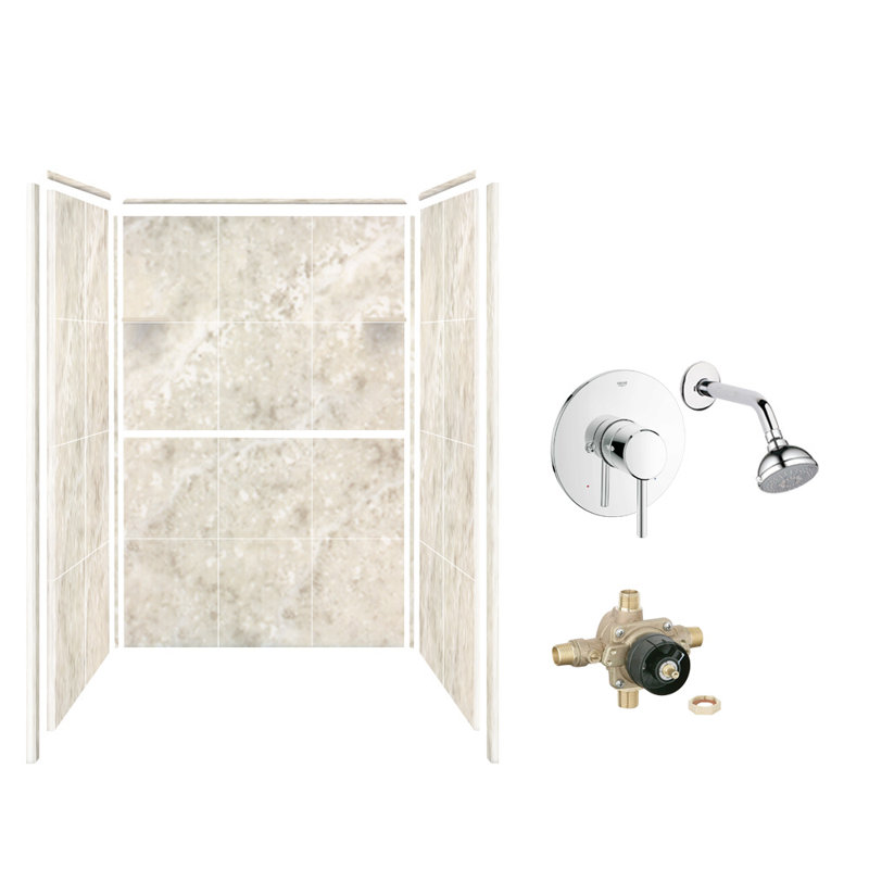 Ensemble de mur de douche à trois panneaux surface unie, Moka argent