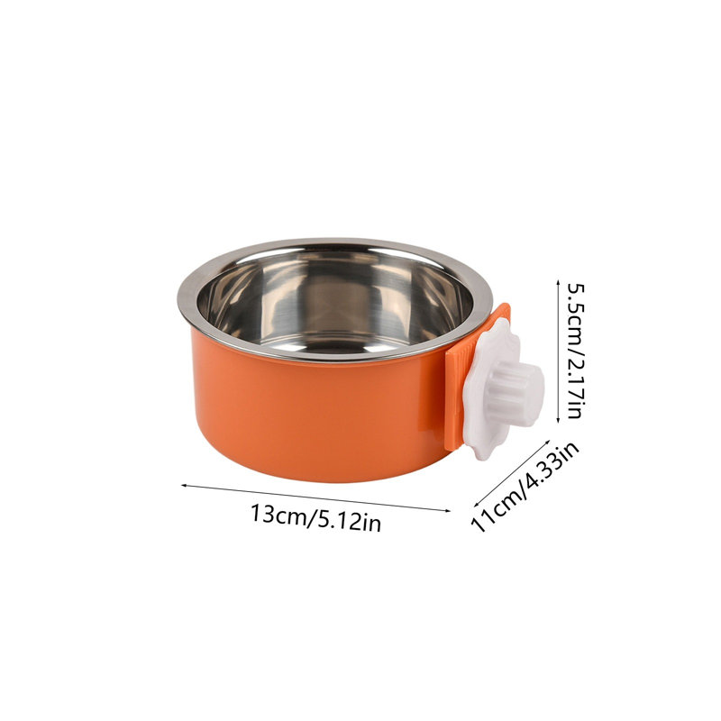 Bol pour animaux de compagnie suspendu en acier inoxydable pour chats avec cage facile à nettoyer, orange, Orange