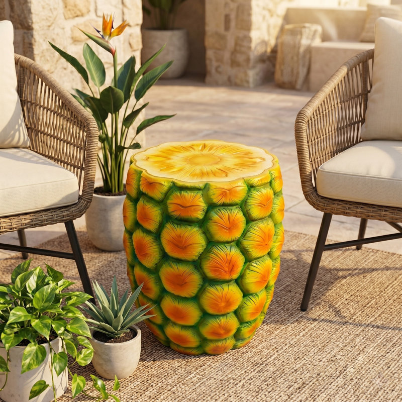 Tabouret de jardin 14 po en résine d'ananas, table d'appoint et support pour plantes - Décoration tropicale surdimensionnée pour patio, balcon et maison