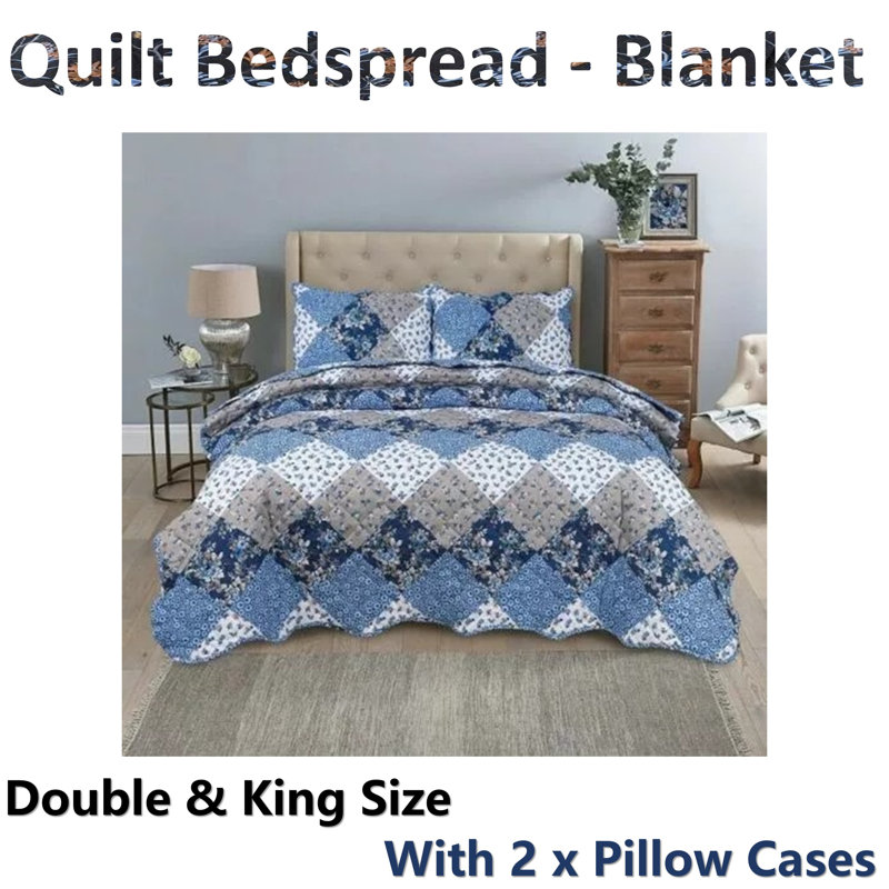 Cotton Blend Floral Bedspread with Pillowcases, Full / Double