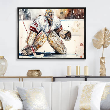 Hockey Player in Black and White Winter Sport II - Global Printed Throw Pillow East Urban Home Size: 16 x 16