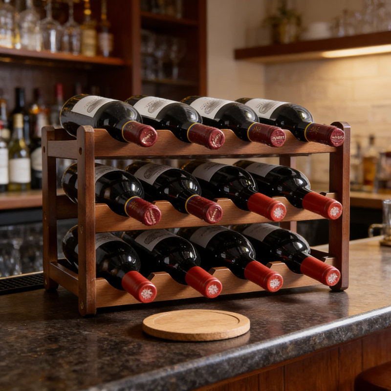 Support à vin en bois à 3 niveaux pour 12 bouteilles, porte-bouteilles autoportant, tablette de style rétro minimaliste pour la cuisine, la salle à manger, l'armoire ou le comptoir