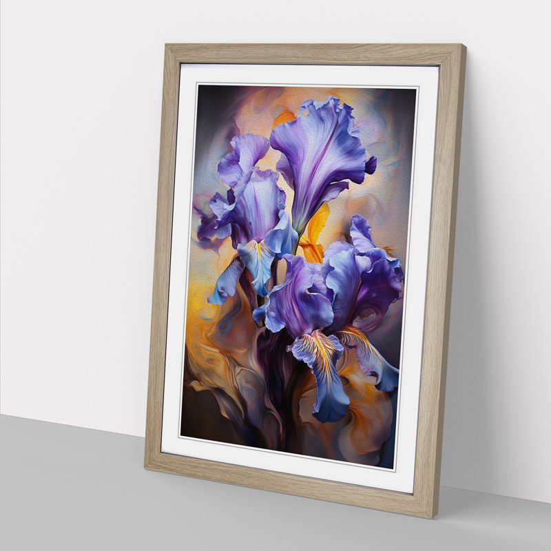 Iris Flower Modern - Single Picture Frame Print on Wood, Oak Framed, 64cm H x 46cm W x 2cm D