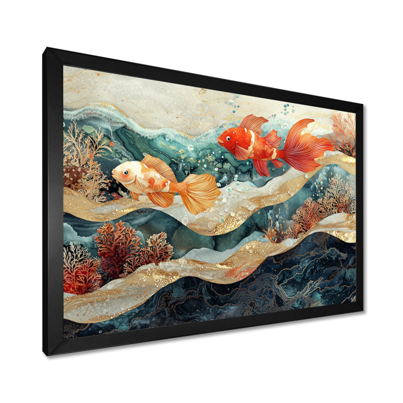 Coatal Fish Friends Above A Coral I - Animals Large Wall Art, 30" H x 40" W, Single Picture Framed, Black