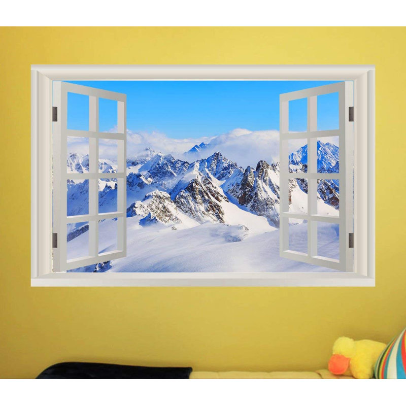 Décalcomanie murale montagneux à neige 3d, H 28 po x l 42 po