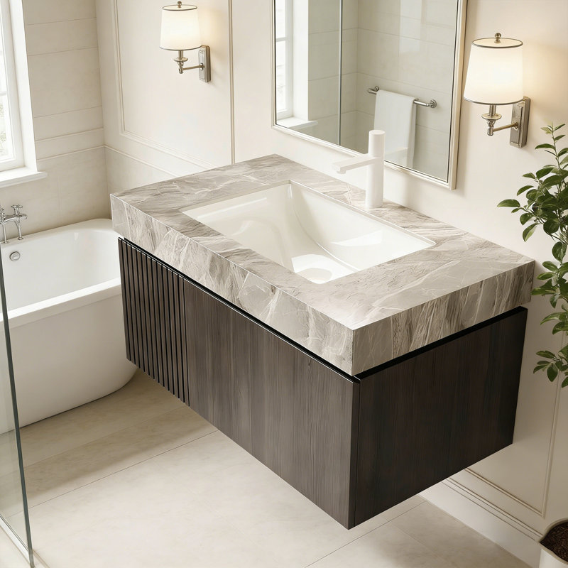 MURI Single Bathroom Vanity With Sink,Wall-Mounted Vanity, Brown, 36", Espresso