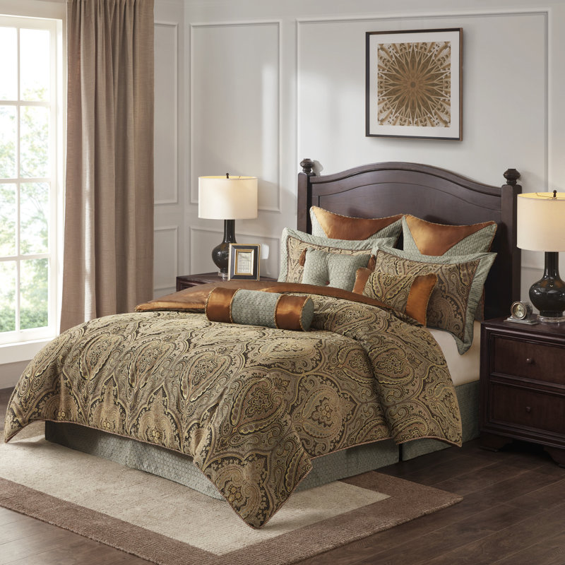 Ensemble d'édredon luxueux en jacquard brun grand - 9 pièces
