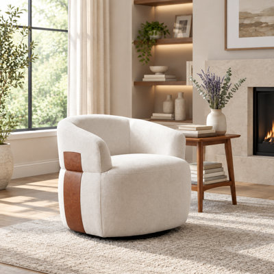 Modern Round Barrel Swivel Accent Armchair