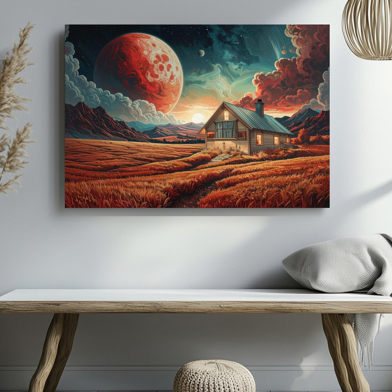 Toile dorée «Alien Field», toile sous la planète brillante, art mural sur toile, prêt à accrocher, H 9 po x l 12 po