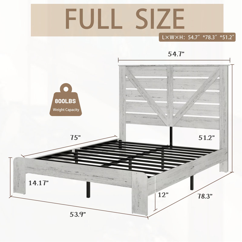 Structure de lit double avec grand rangement sous le lit, Double, Blanc