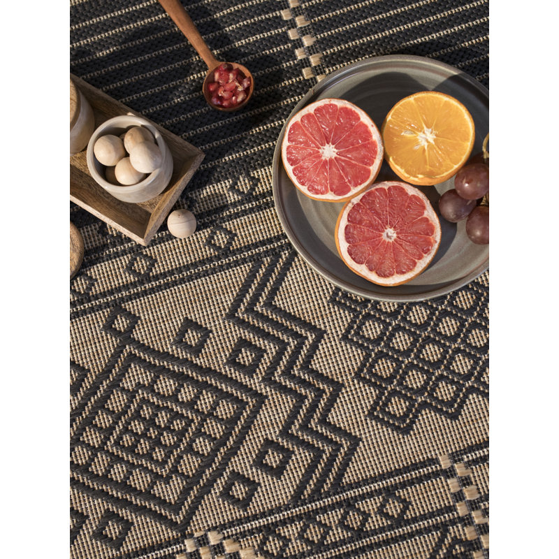 Tapis décoratif intérieur/extérieur à motif géométrique brun wanamingo, Rectangle 5 pi 3 po x 7 pi 6 po