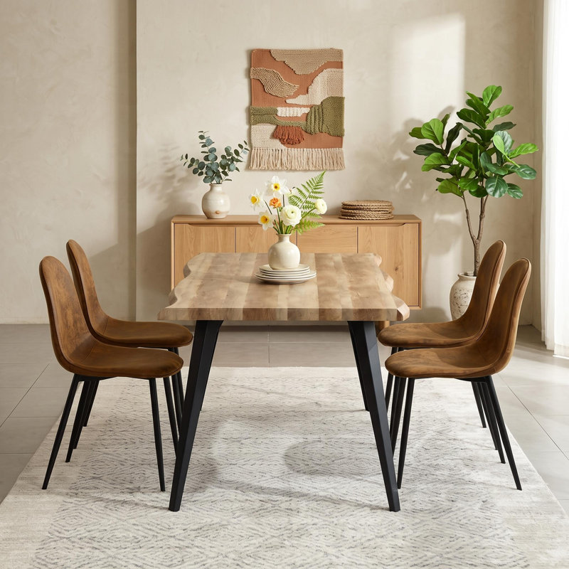 Ensemble de salle à manger moderne 5 pièces Shivani avec table rectangulaire en grain de bois et 4 chaises, Noyer, Brun
