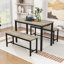 Ensemble de table de salle à manger 3 pièces, table rectangulaire industrielle avec 2 bancs et structure en métal durable-53980548
