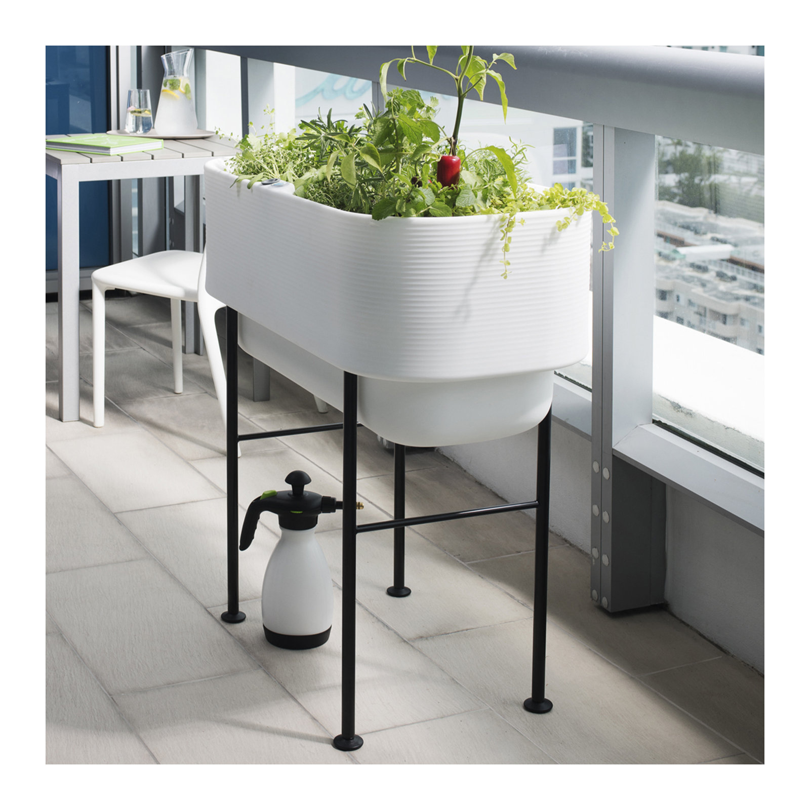 Nest Self Watering Raised Planter Box, Alpine White, 35.75'' H x 48'' W x 30'' D
