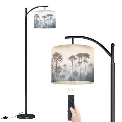 Lampe sur pied en arc Misty Forest, grands arbres, tons bleus doux, lampes sur pied avec télécommande, abat-jour réglables, grandes lampes sur pied pour le bureau de lecture, salon
