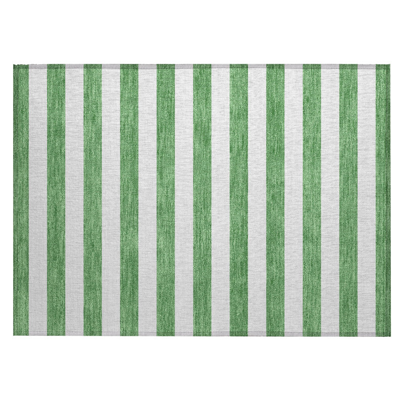 Tapis intérieur / extérieur rayé vert et blanc 2 pi x 3 pi