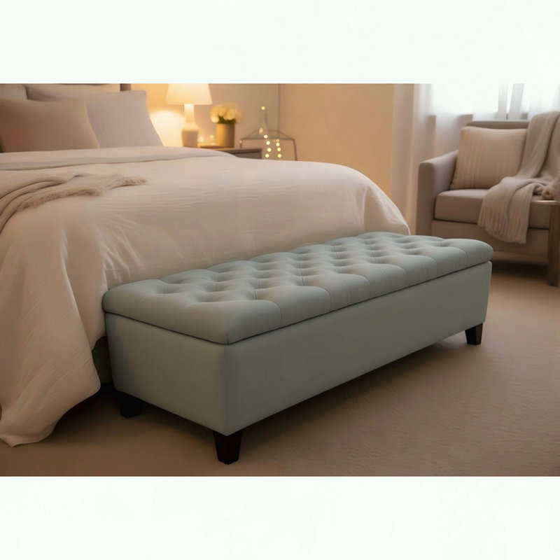 Banc repose-pieds rectangulaire avec charnière de sécurité, Bleu pastel