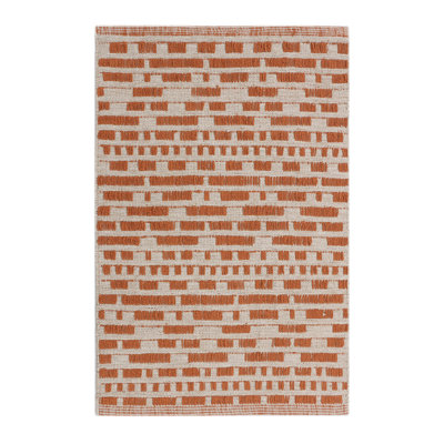 Cotton Geometric Area Rug in Orange/Beige