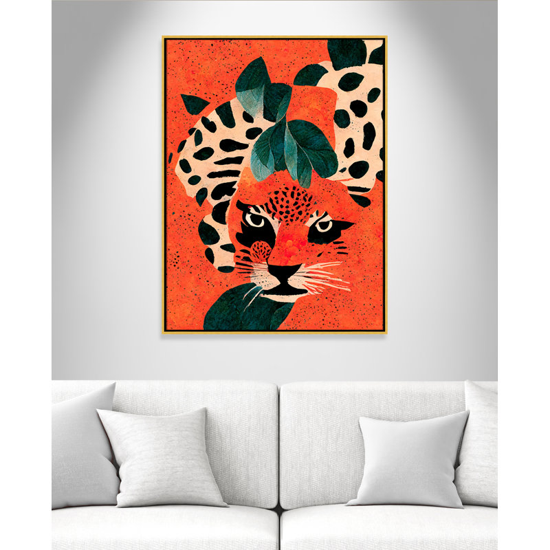 «Jaguar’s Gaze I» par Treechild, L 31,5 po x H 41,5 po, Toile avec cadre, Flotteur doré