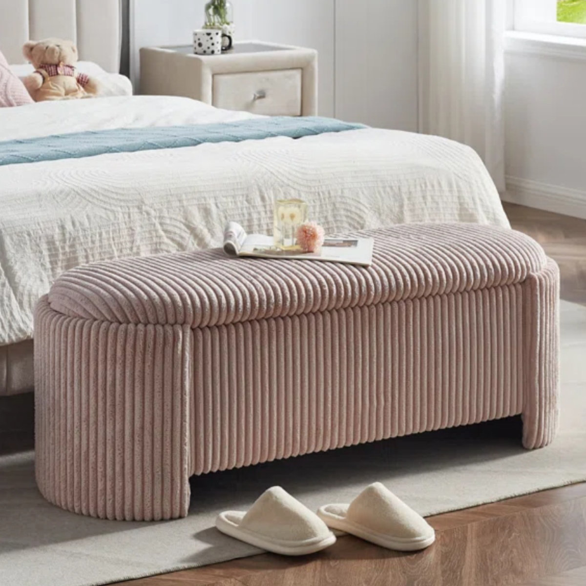 Gallery Detail: Everly Quinn Scandinavian Minimalist Oval Corduroy Storage Ottoman