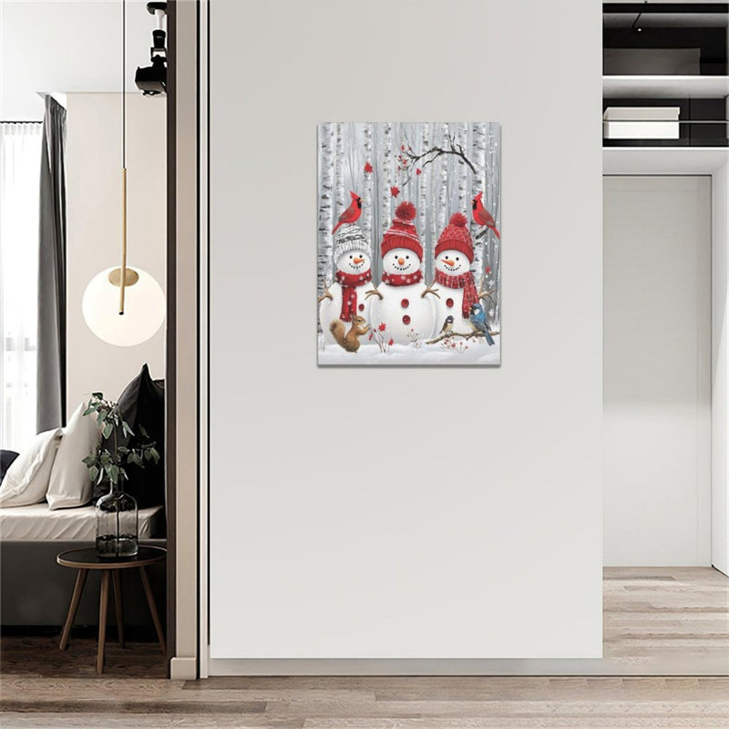 «Winter Snowmans», art mural sur toile sans cadre 24 po x 32 po