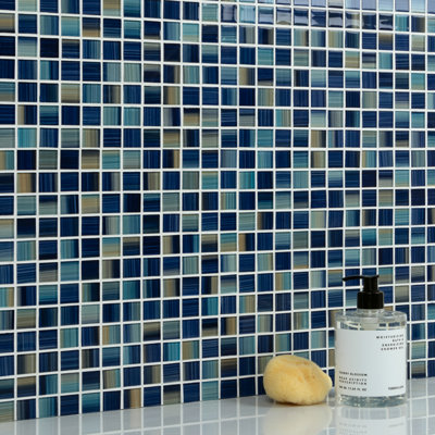 Carreau de mosaïque en verre à bord droit pour piscine 0,9 po x 0,9 po
