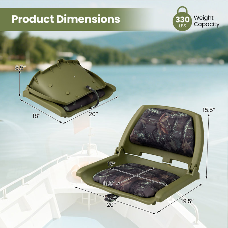 Folding Fishing Boat Seat w/High-density Sponge Cushion PVC Surface & PP Frame Green