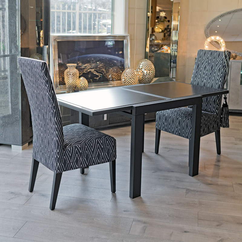 Ailina 75 cm Extendable Square Glass Top Dining Table, Black