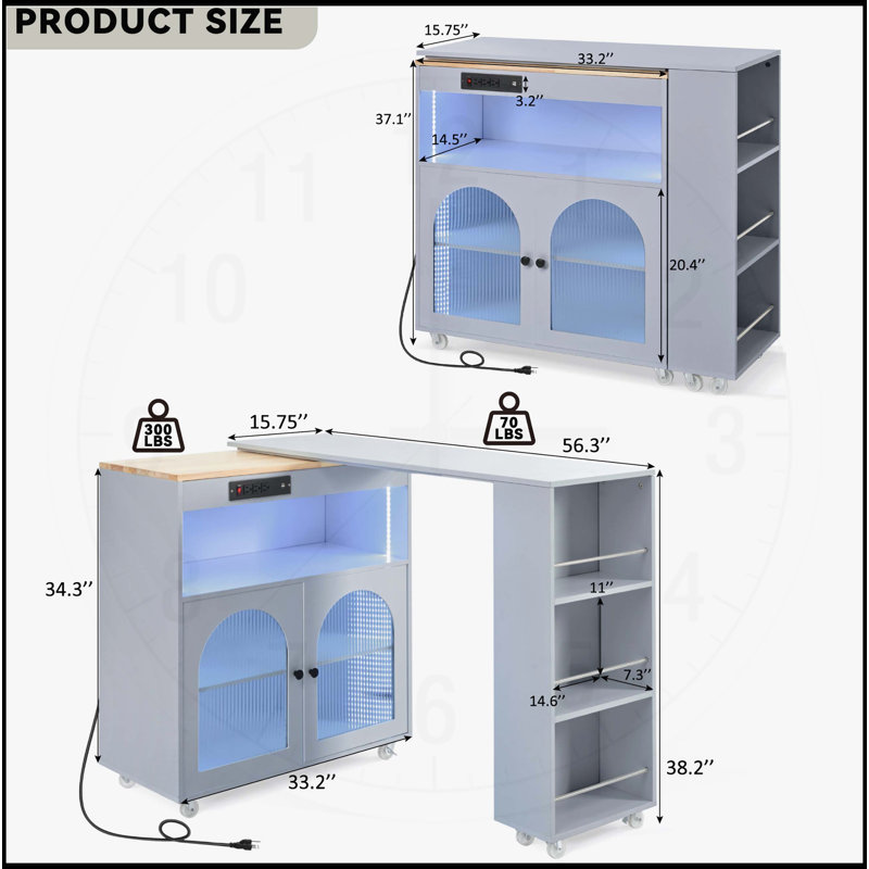 Versatile Rolling Kitchen Island with Multiple Functionalities and Stylish Design, Gray Blue