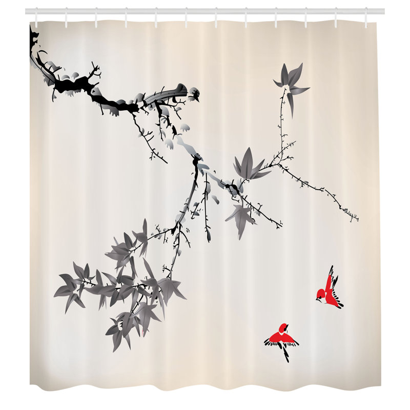 Ensemble de rideau de douche japonais + crochets, H 84 po x l 69 po, Corail foncé