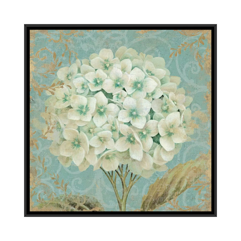 «Hydrangea Square II», impression sur toile tendue, H 37 po x l 37 po x P 1,5 po, Toile avec cadre noir, Pas de tapis