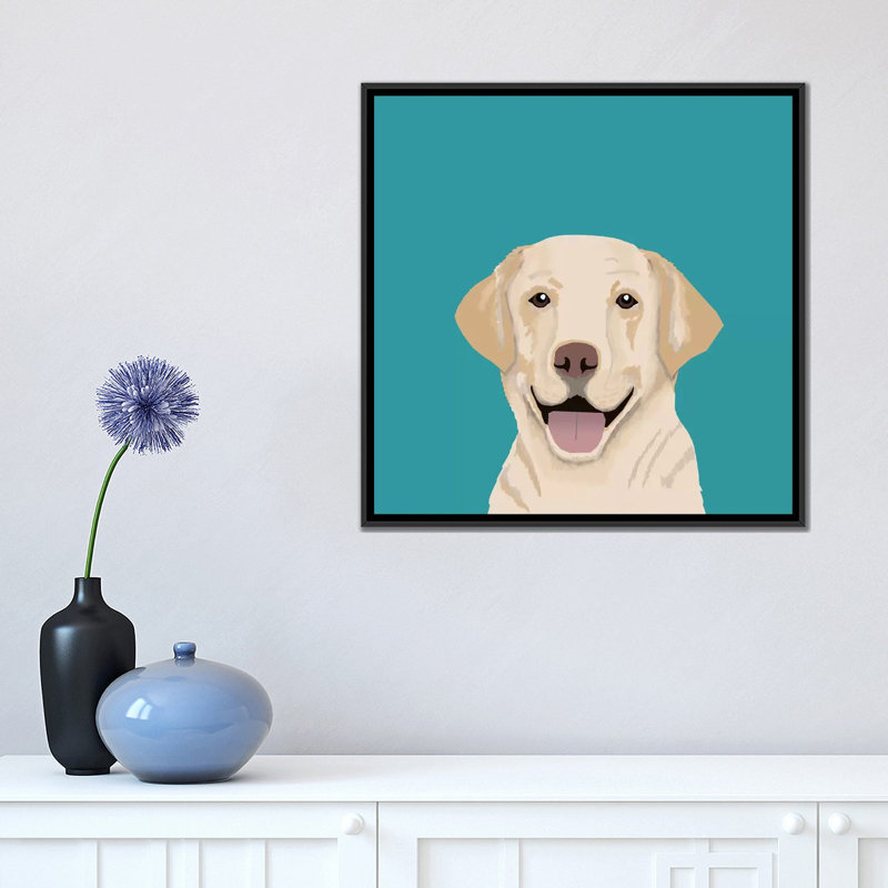 « labrador », impression sur toile tendue, H 18 po x l 18 po x P 1,5 po, Toile avec cadre noir, Pas de tapis